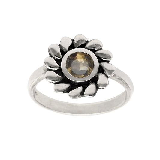 Proposal Ring Natural Smoky Quartz 925 Silver Sunflower Cocktail Ring