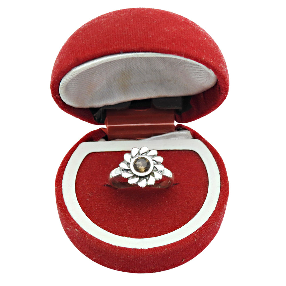 Proposal Ring Natural Smoky Quartz 925 Silver Sunflower Cocktail Ring