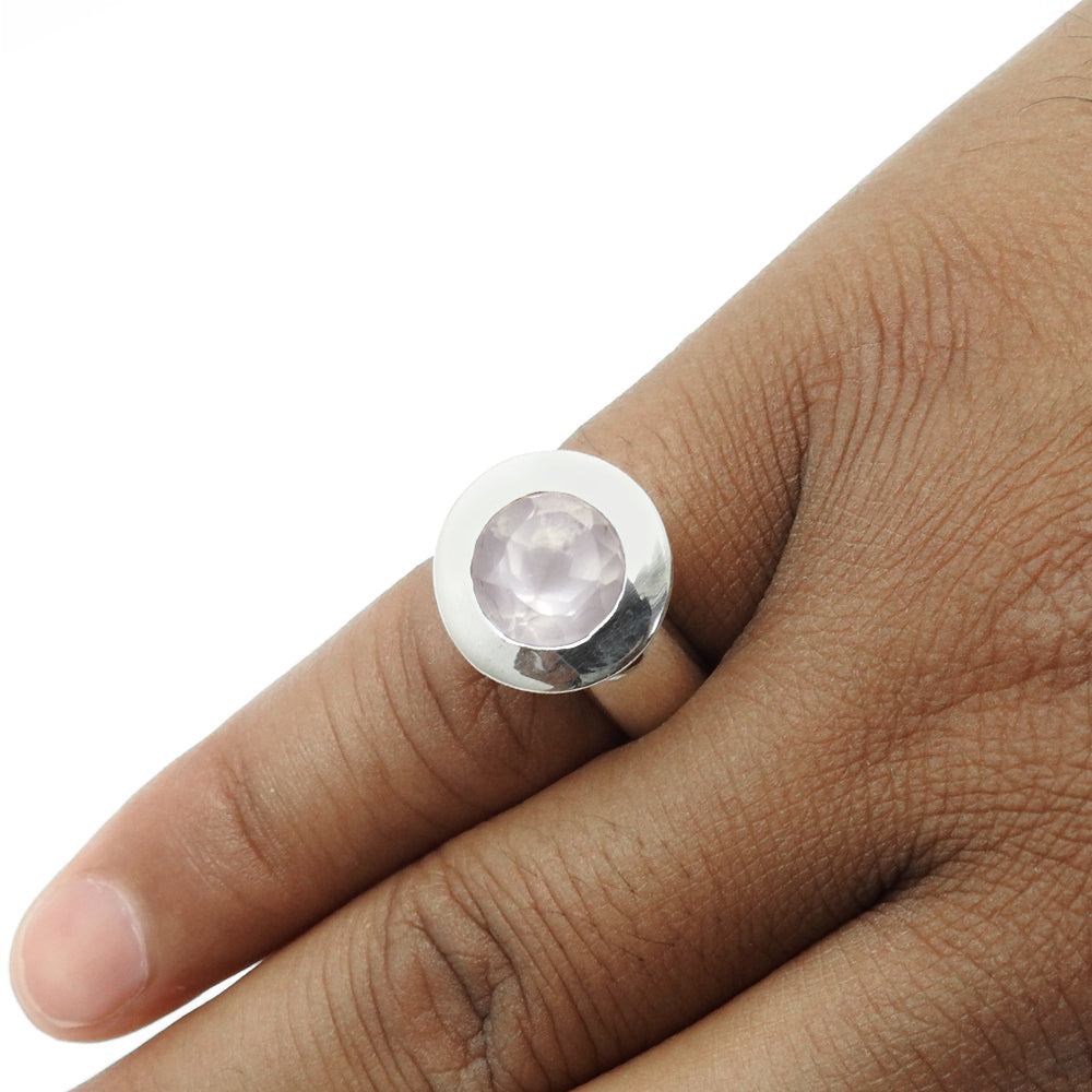 Gift For Woman 925 Silver Natural Rose Quartz Cocktail Ring D28