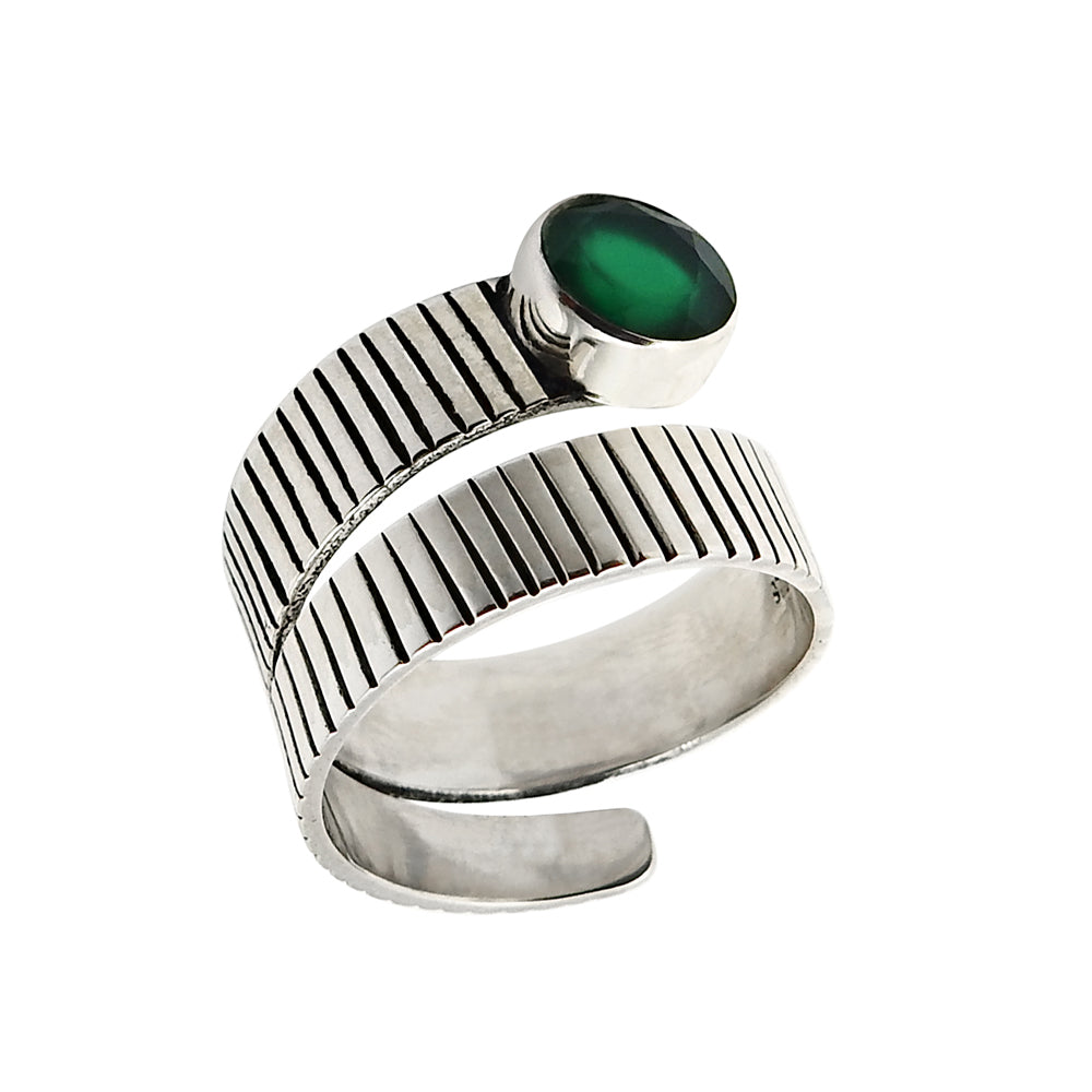 Sterling Silver Round Green Onyx Gemstone Trendy Bezel Promise Band Ring