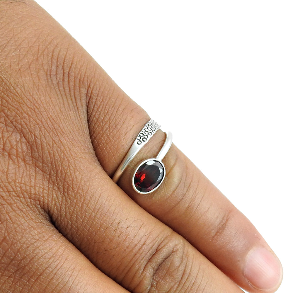 Natural Garnet Sterling Silver Statement January Cocktail Engagement Ring
