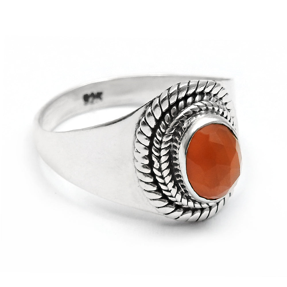 Sterling Silver Oval Natural Carnelian Bezel Cocktail Handcrafted Ring