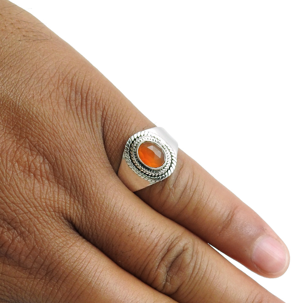 Sterling Silver Oval Natural Carnelian Bezel Cocktail Handcrafted Ring