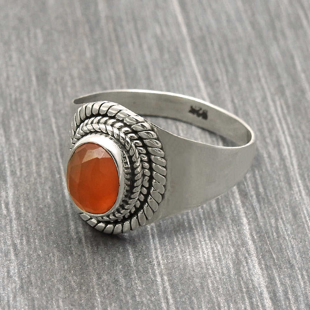 Sterling Silver Oval Natural Carnelian Bezel Cocktail Handcrafted Ring