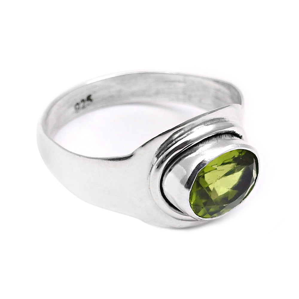 August Birth Peridot Gemstone Sterling Silver Boho Band Sisters Gift Ring