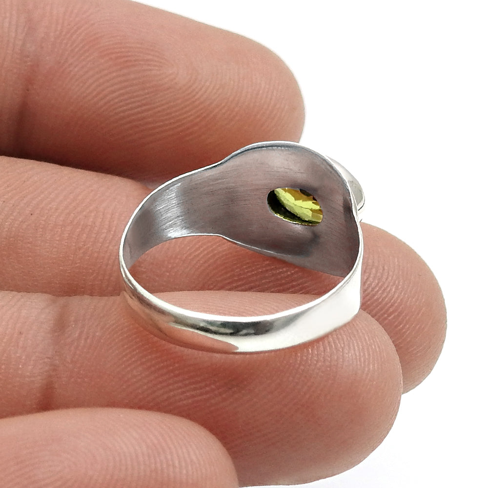 August Birth Peridot Gemstone Sterling Silver Boho Band Sisters Gift Ring
