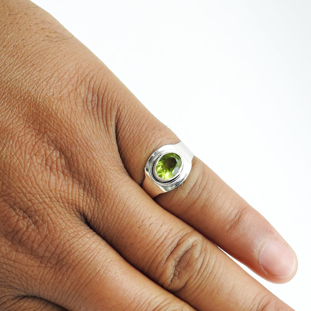 August Birth Peridot Gemstone Sterling Silver Boho Band Sisters Gift Ring
