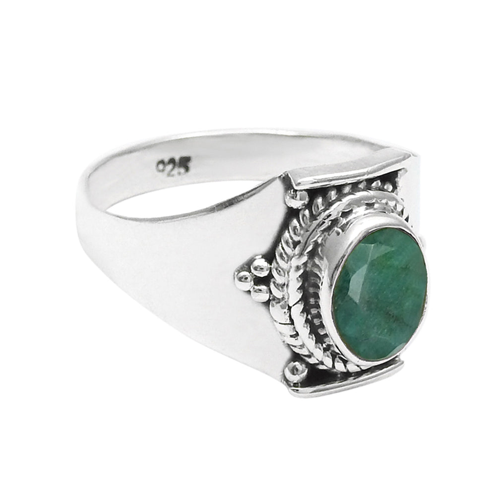 Sterling Silver Heart Chakra Emerald Gemstone Bezel Cocktail Trendy Ring