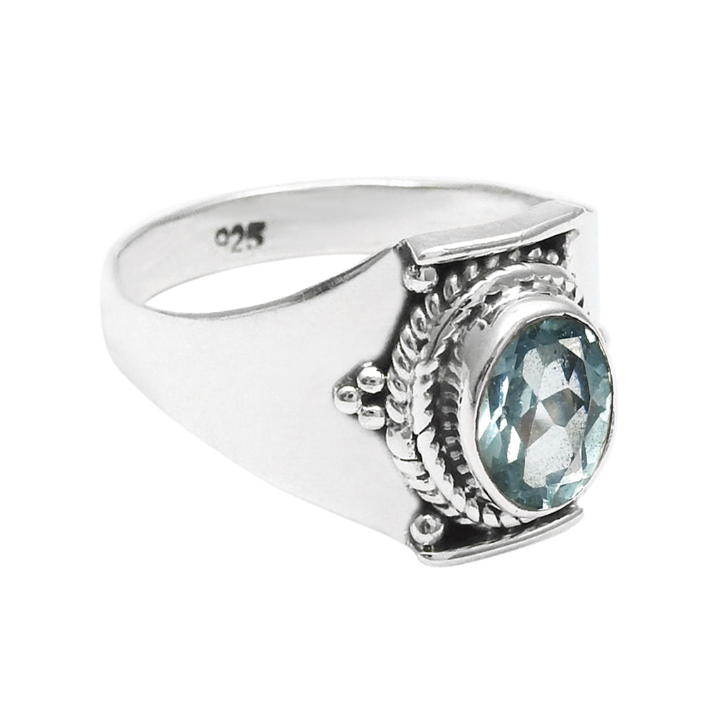 Sterling Silver Throat Chakra Blue Topaz Gemstone Ethnic Band Daughter Ring