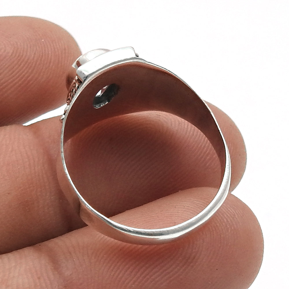 Sterling Silver Throat Chakra Blue Topaz Gemstone Ethnic Band Daughter Ring