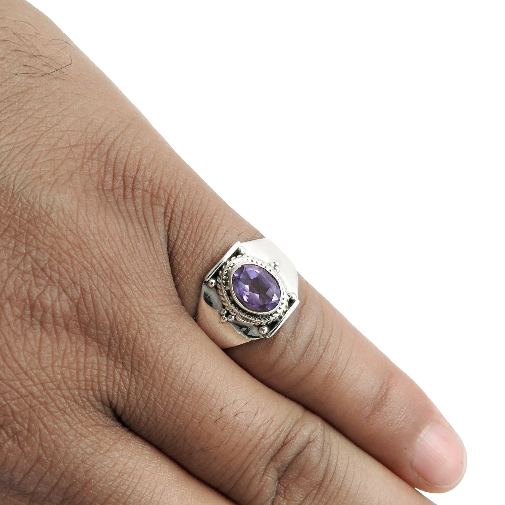 Natural Amethyst February Birth New Cocktail Sister Ring Sterling Silver