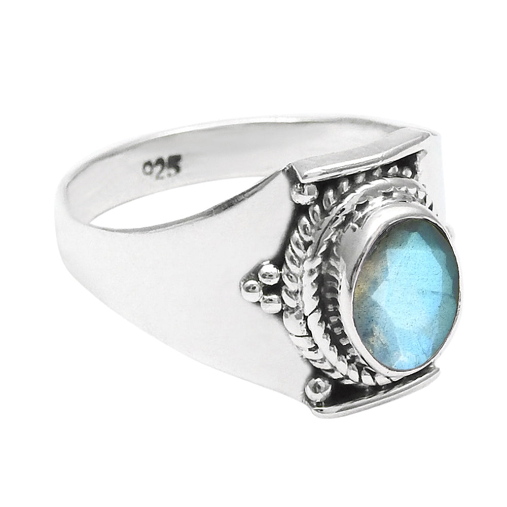 Natural Labradorite Bezel Cocktail Daughter Statement Ring Sterling Silver
