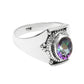 Natural Mystic Topaz Bezel Statement Promise Wife Band Ring Sterling Silver