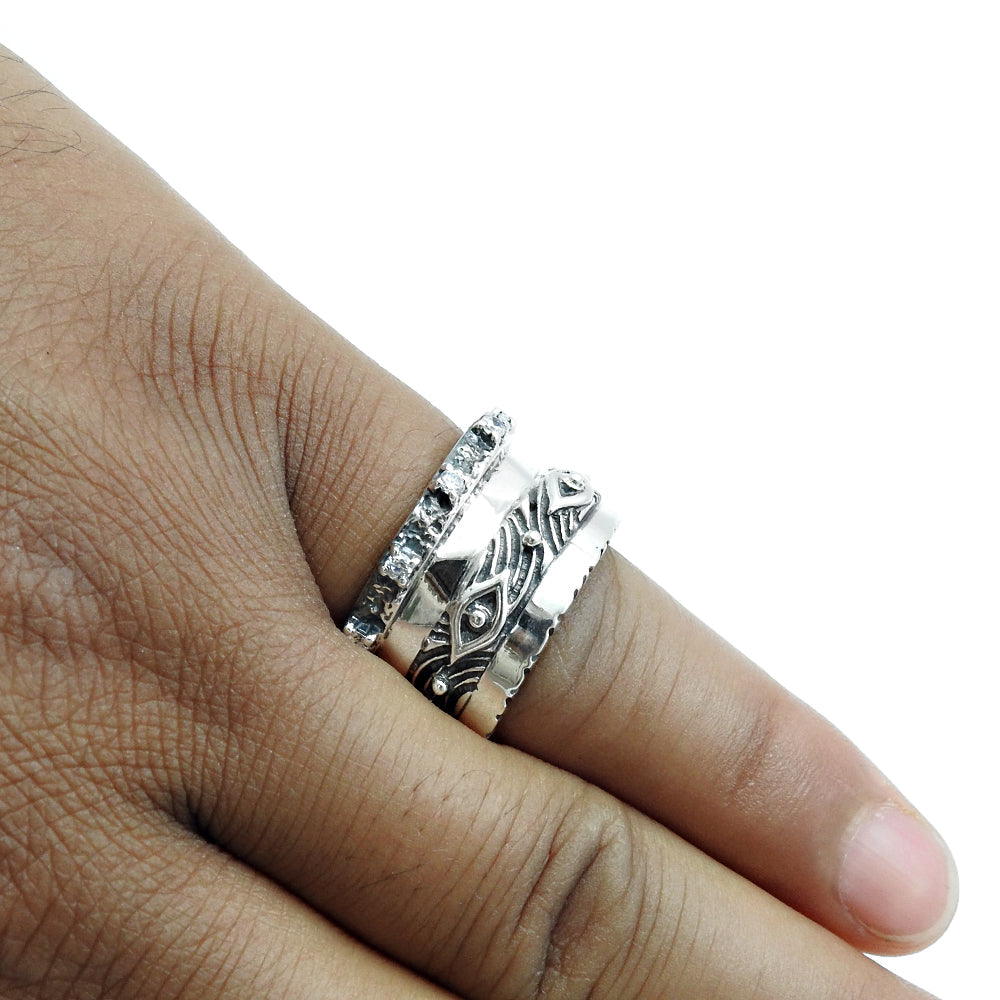 White CZ 925 Sterling Silver Engagement Band Ring