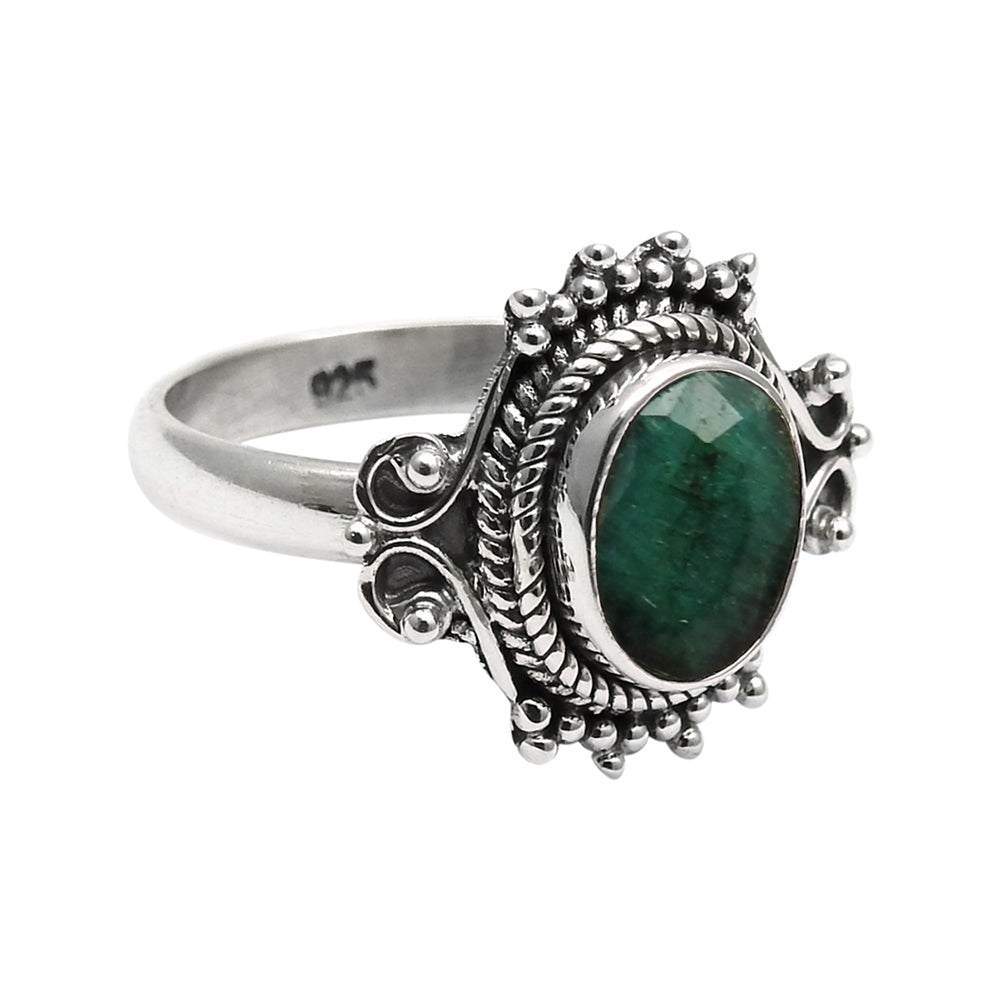 Oval Natural Emerald May Birth Band Promise Engagement Ring Sterling Silver