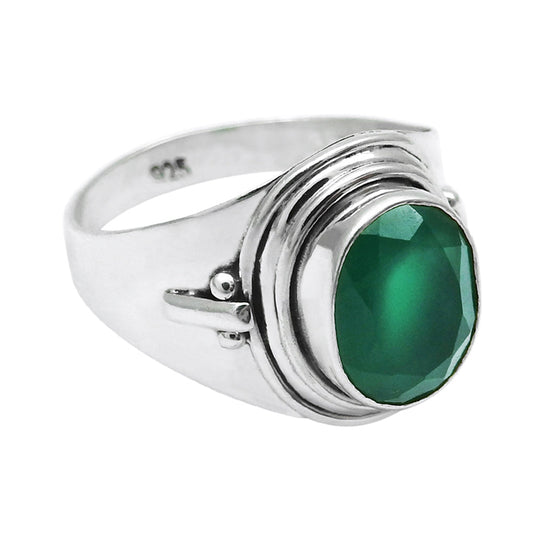 Green Onyx Gemstone Solid 925 Silver Statement Cocktail Ring Jewelry