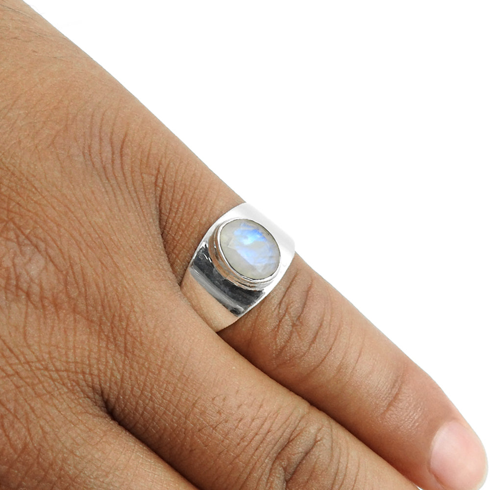 Natural Rainbow Moonstone 925 Silver Promise Engagement Band Ring Jewelry