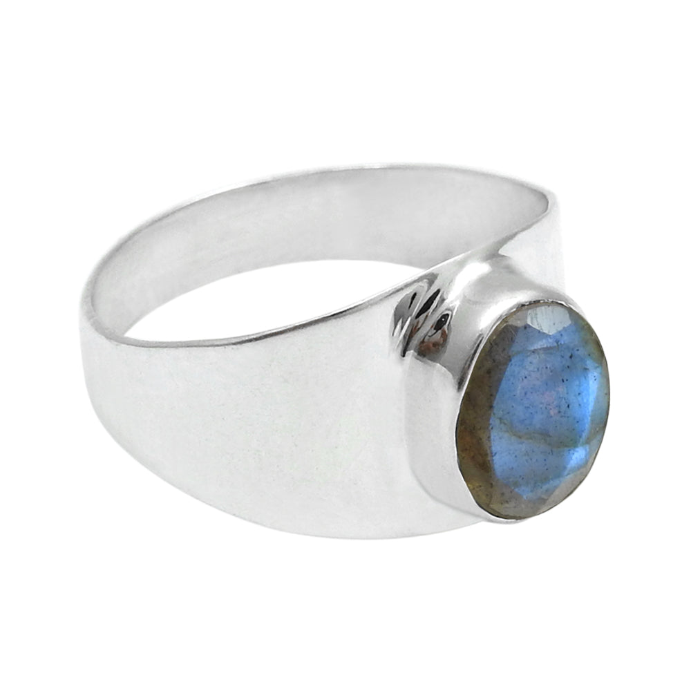 Labradorite Stone Solid Sterling Silver Bezel Engagement Band Ring Jewelry
