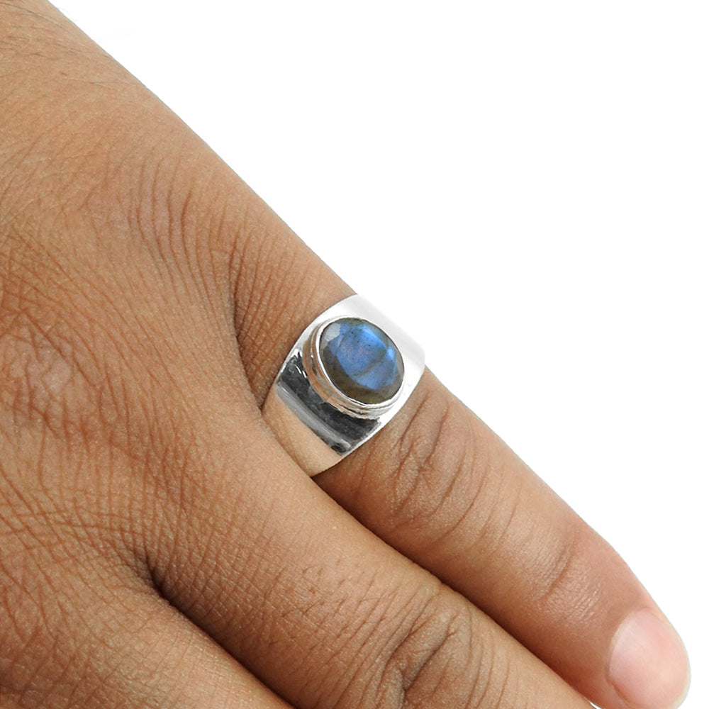 Labradorite Stone Solid Sterling Silver Bezel Engagement Band Ring Jewelry