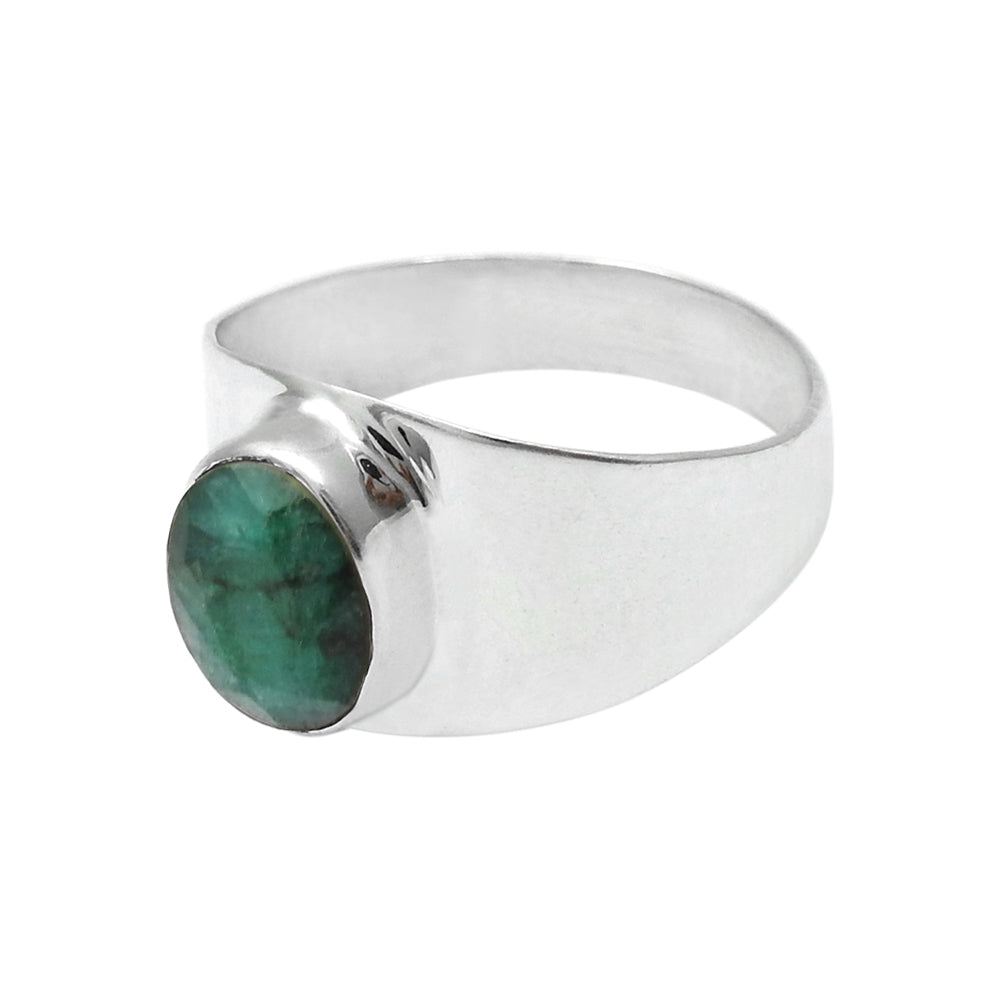 Natural Emerald Solid Sterling Silver Band Bezel Statement Promise Ring