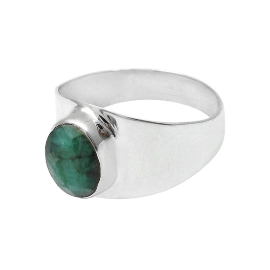 Natural Emerald Solid Sterling Silver Band Bezel Statement Promise Ring