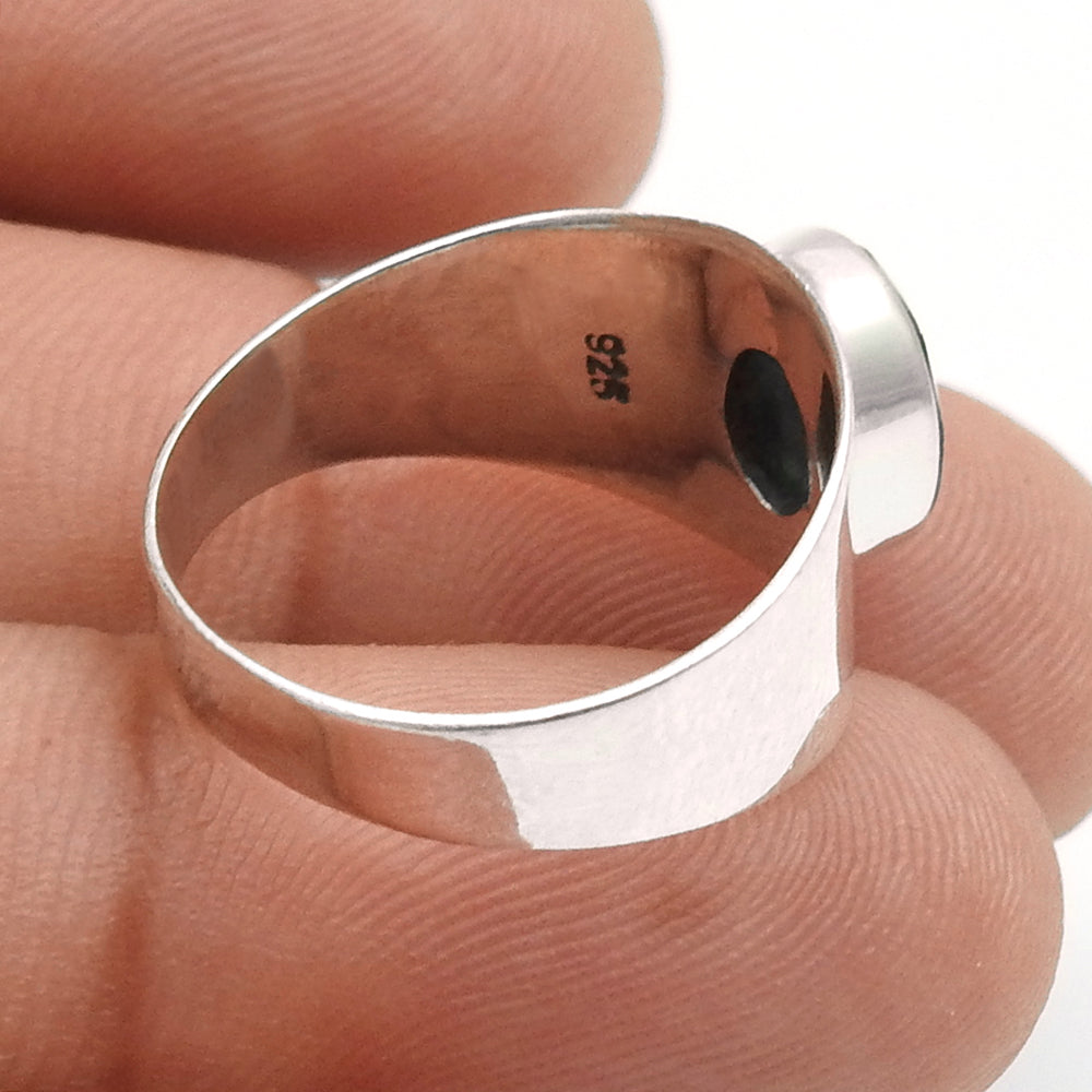 Natural Emerald Solid Sterling Silver Band Bezel Statement Promise Ring