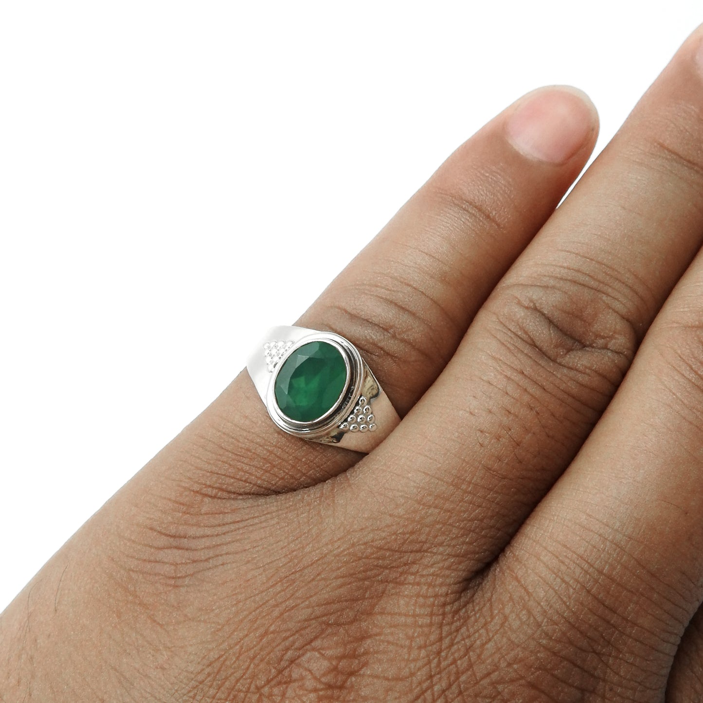 Green Onyx Stone Solid Sterling Silver Artisan Band Christmas Gift Promise Ring
