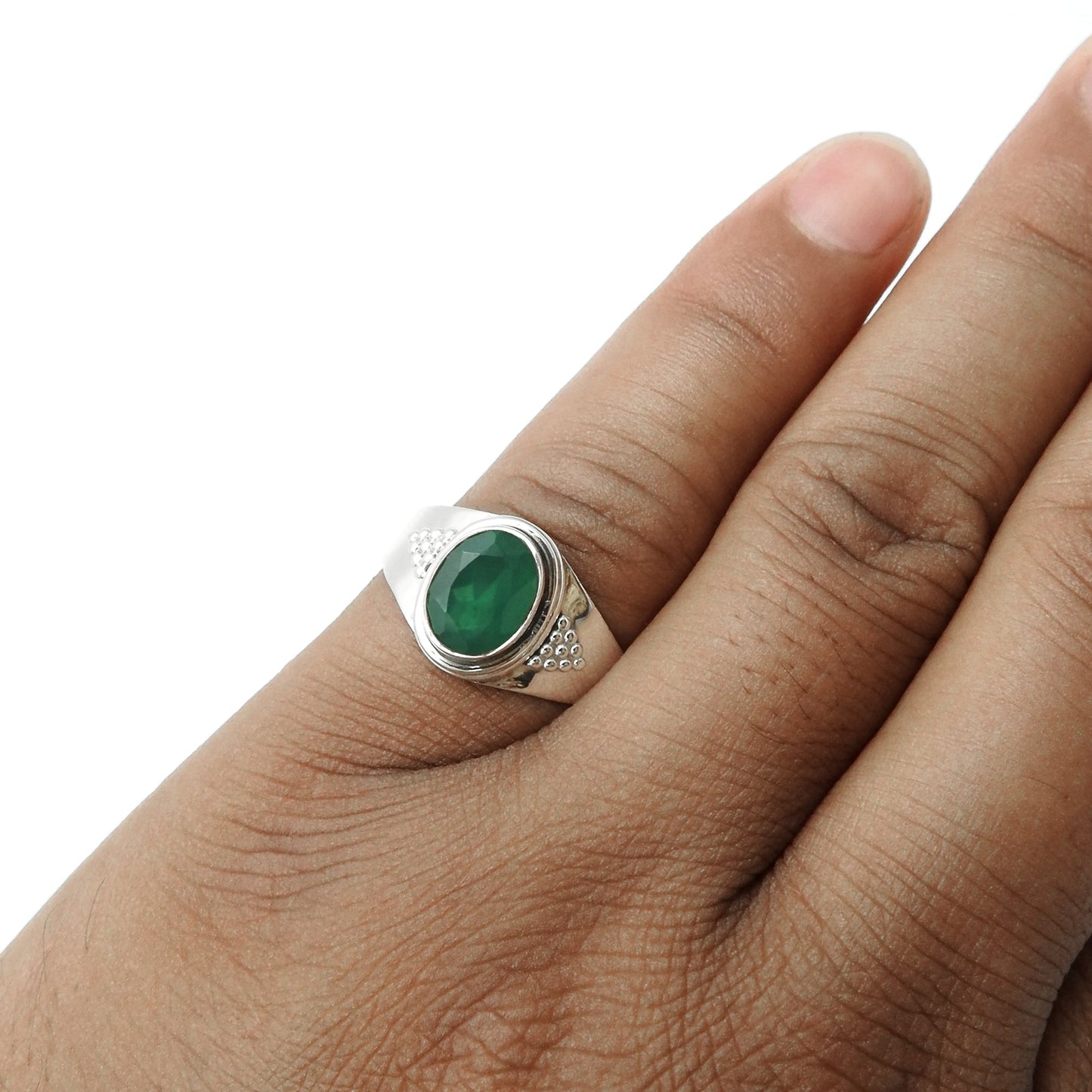Green Onyx Stone Solid Sterling Silver Artisan Band Christmas Gift Promise Ring