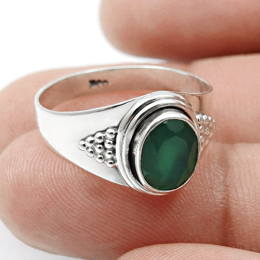 Green Onyx Stone Solid Sterling Silver Artisan Band Christmas Gift Promise Ring