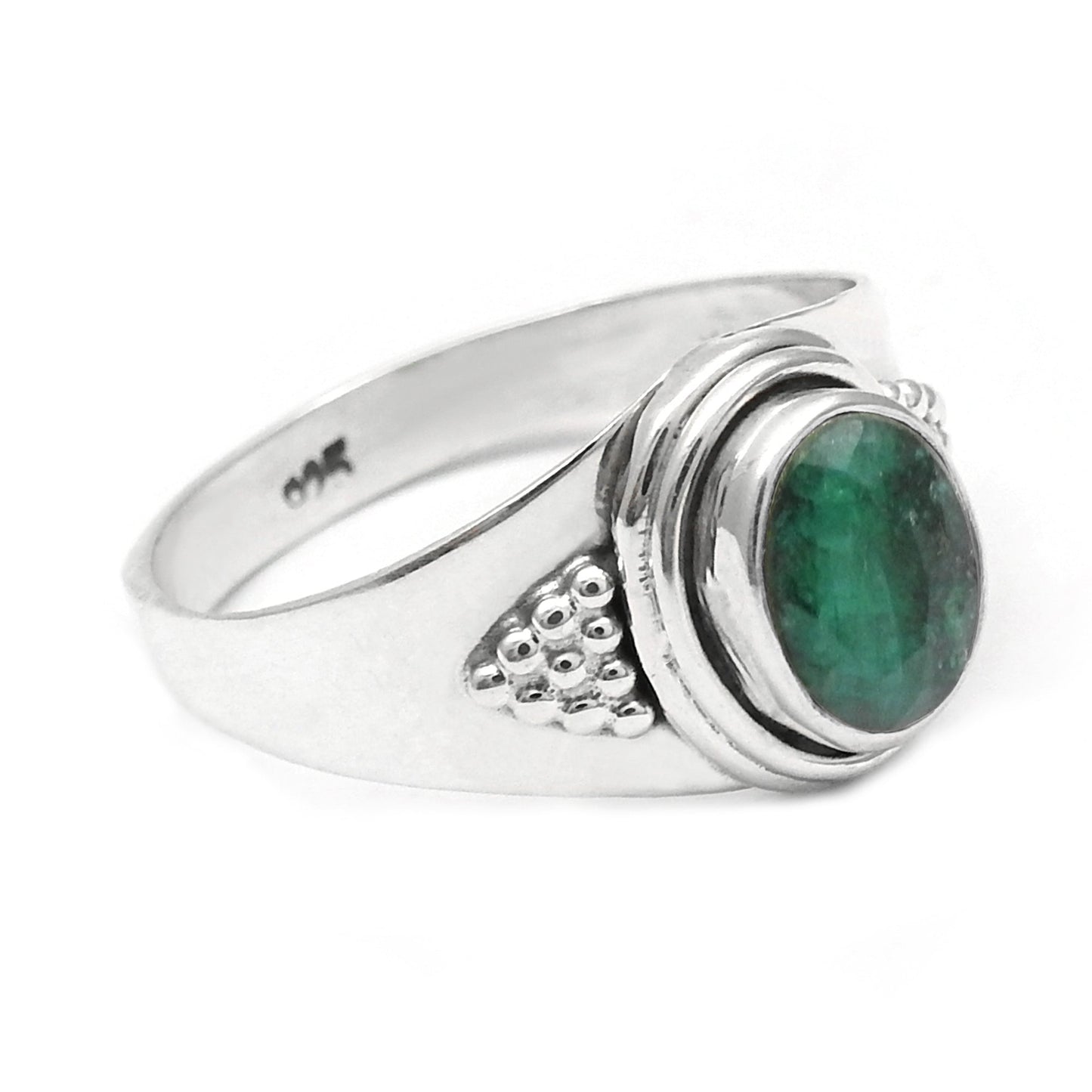 Emerald Gemstone 925 Solid Silver Elegant Promise Wife Band Engagement Ring