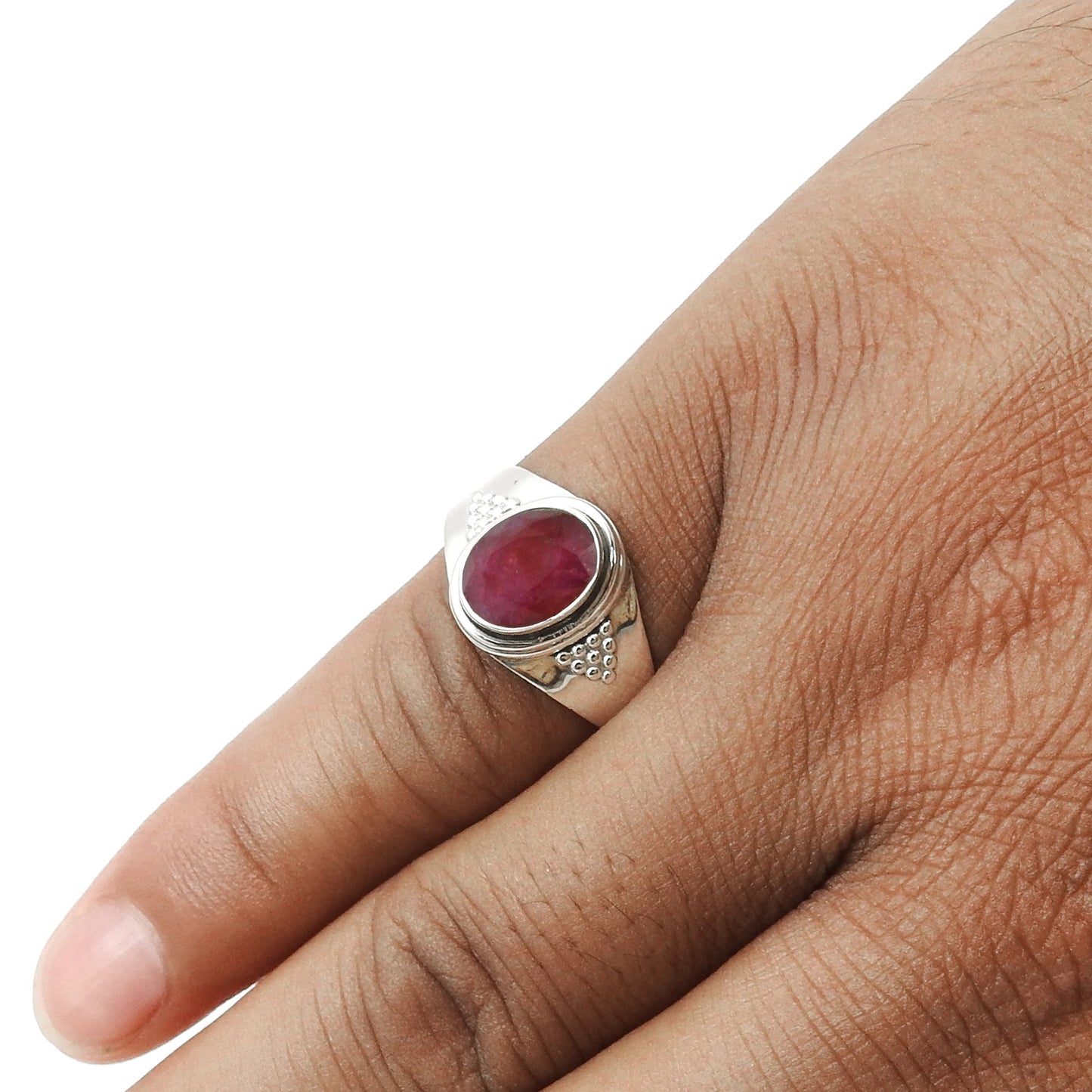 Oval Natural Ruby Daughter Boho Handmade July Band Ring Jewelry 925 Solid Silver