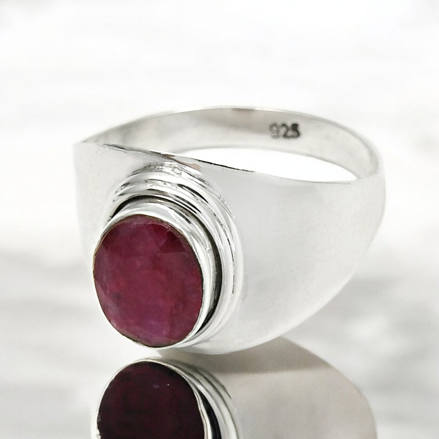 Ruby Stone 925 Sterling Silver Birthday Cocktail Bezel Mother Ring Jewelry