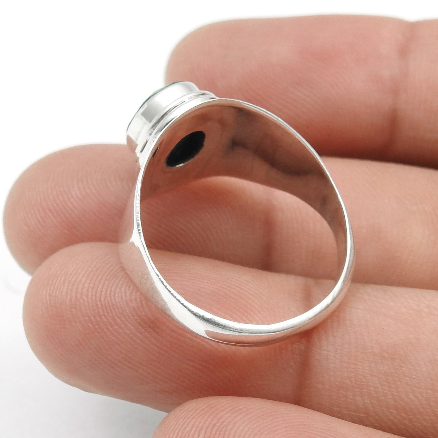 May Oval Natural Emerald Engagement Band Bezel Ring Jewelry Solid Silver