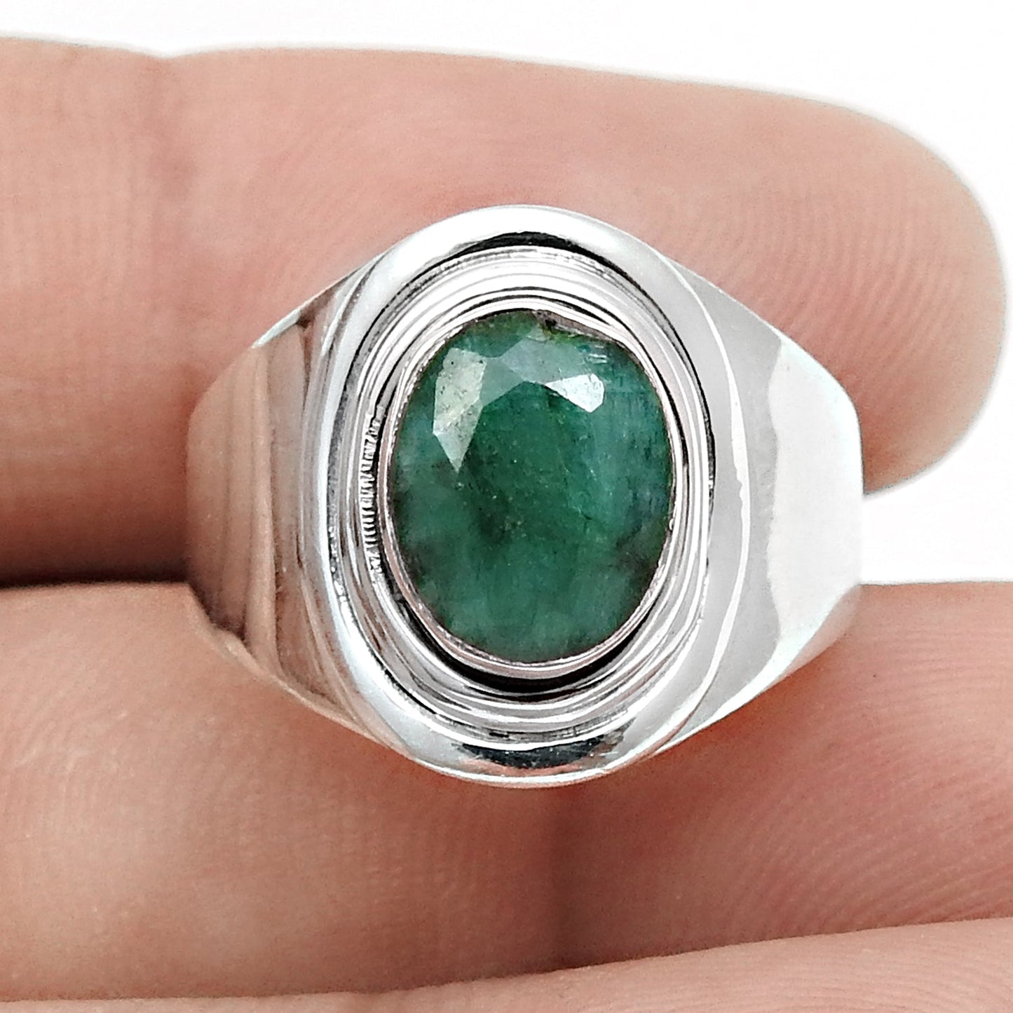 Natural Emerald Solid Sterling Silver Cocktail Birthday May Ring Jewelry