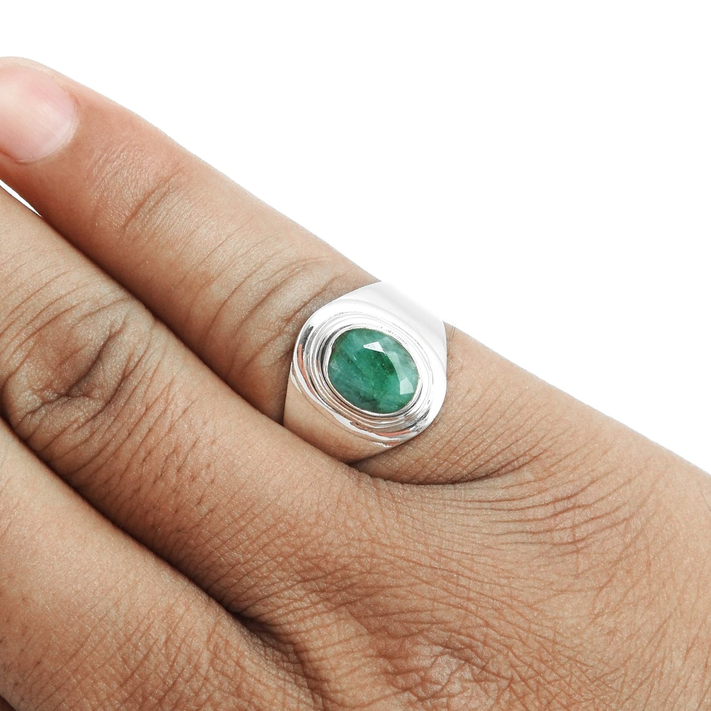 Natural Emerald Solid Sterling Silver Cocktail Birthday May Ring Jewelry