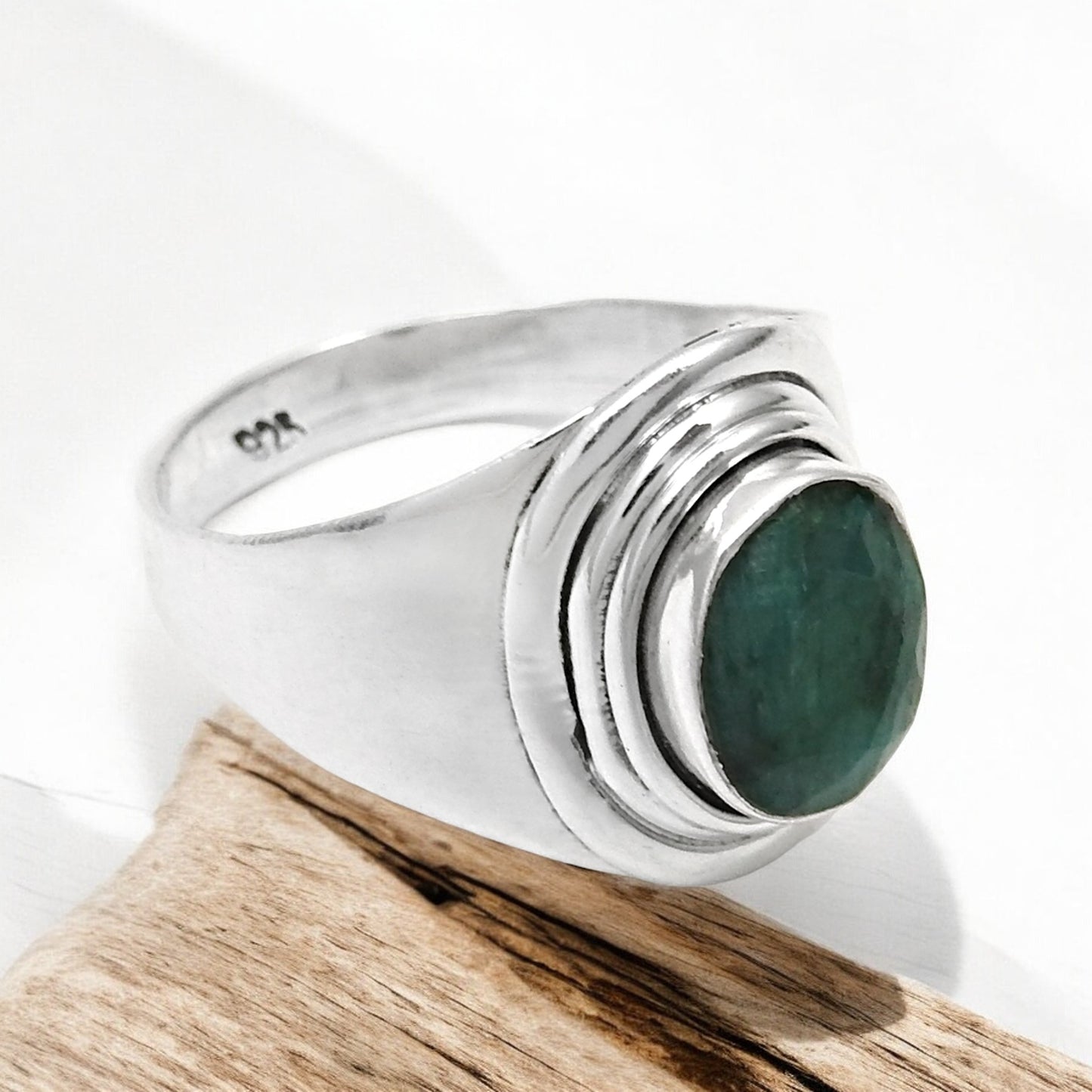 Natural Emerald Solid Sterling Silver Cocktail Birthday May Ring Jewelry