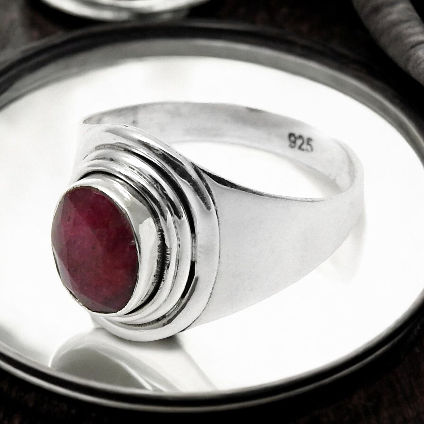 Natural Ruby Band Birthday Daughter Gift Ring Jewelry 925 Solid Silver