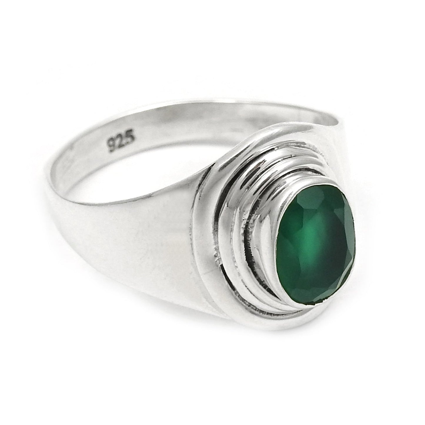 Oval Natural Green Onyx 925 Solid Silver Wedding Bezel Band Ring Jewelry