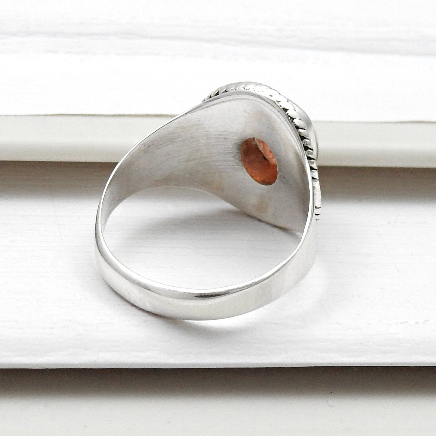 Natural Sun Stone 925 Solid Silver Women Gift Cocktail Ring