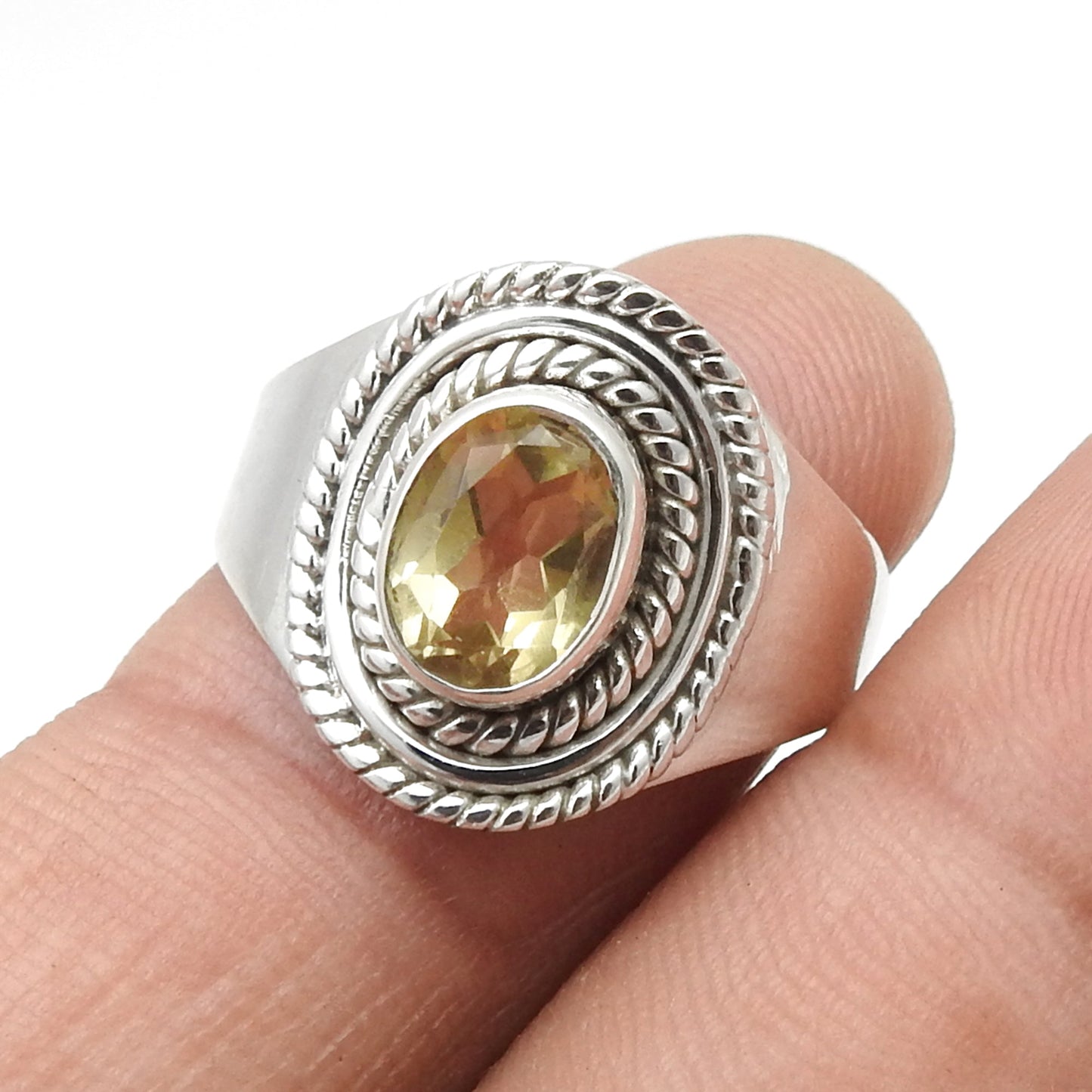 Citrine Stone Solid 925 Silver Bezel Cocktail Ring Women Gift Jewelry