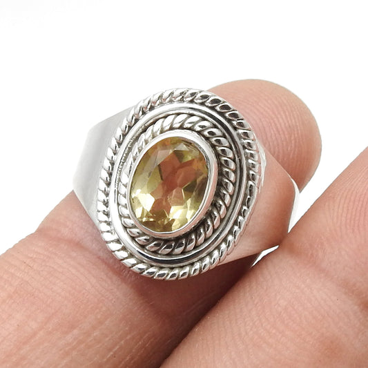 Citrine Stone Solid 925 Silver Bezel Cocktail Ring Women Gift Jewelry