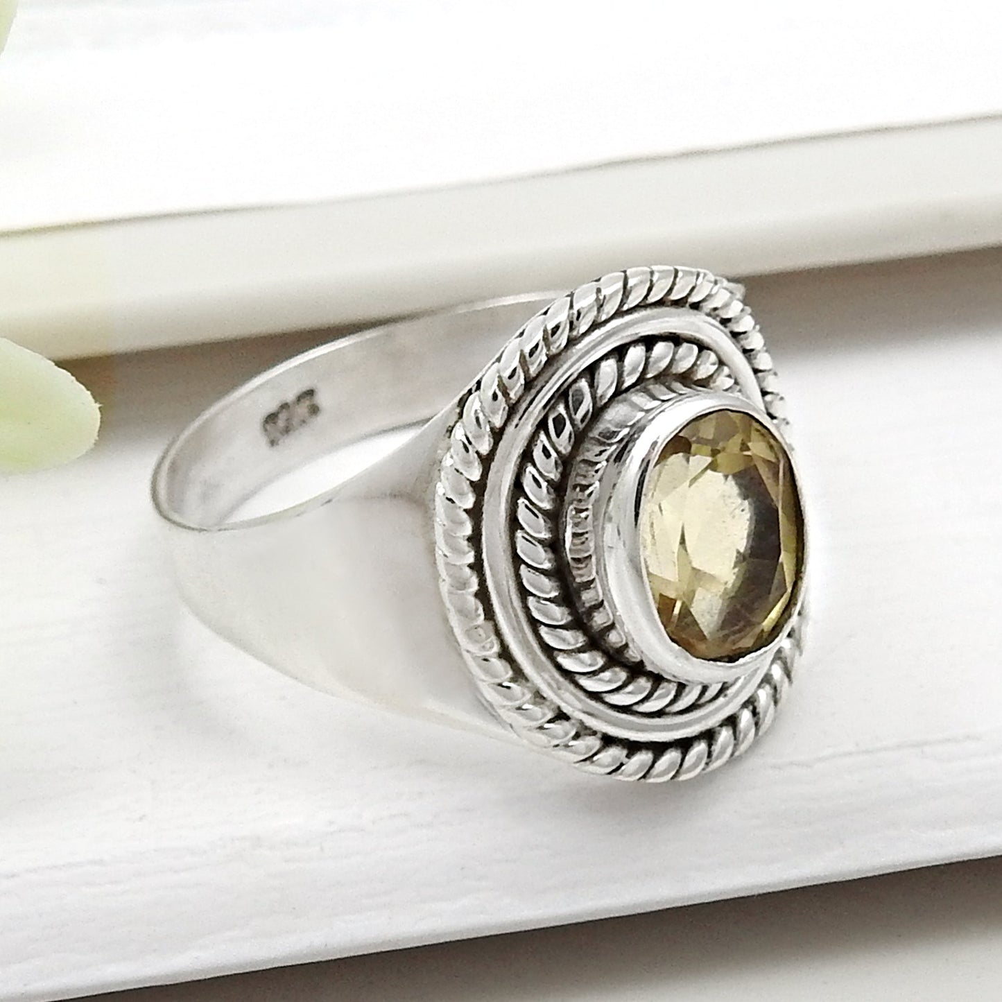 Citrine Stone Solid 925 Silver Bezel Cocktail Ring Women Gift Jewelry