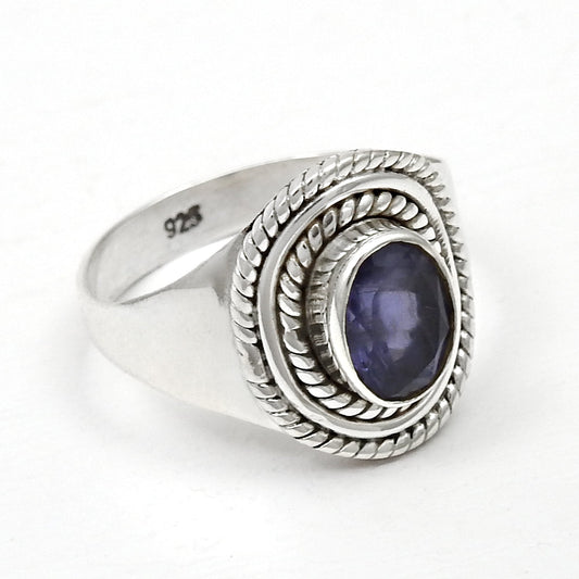Natural Iolite Artisan Cocktail Ring 925 Solid Silver Jewelry