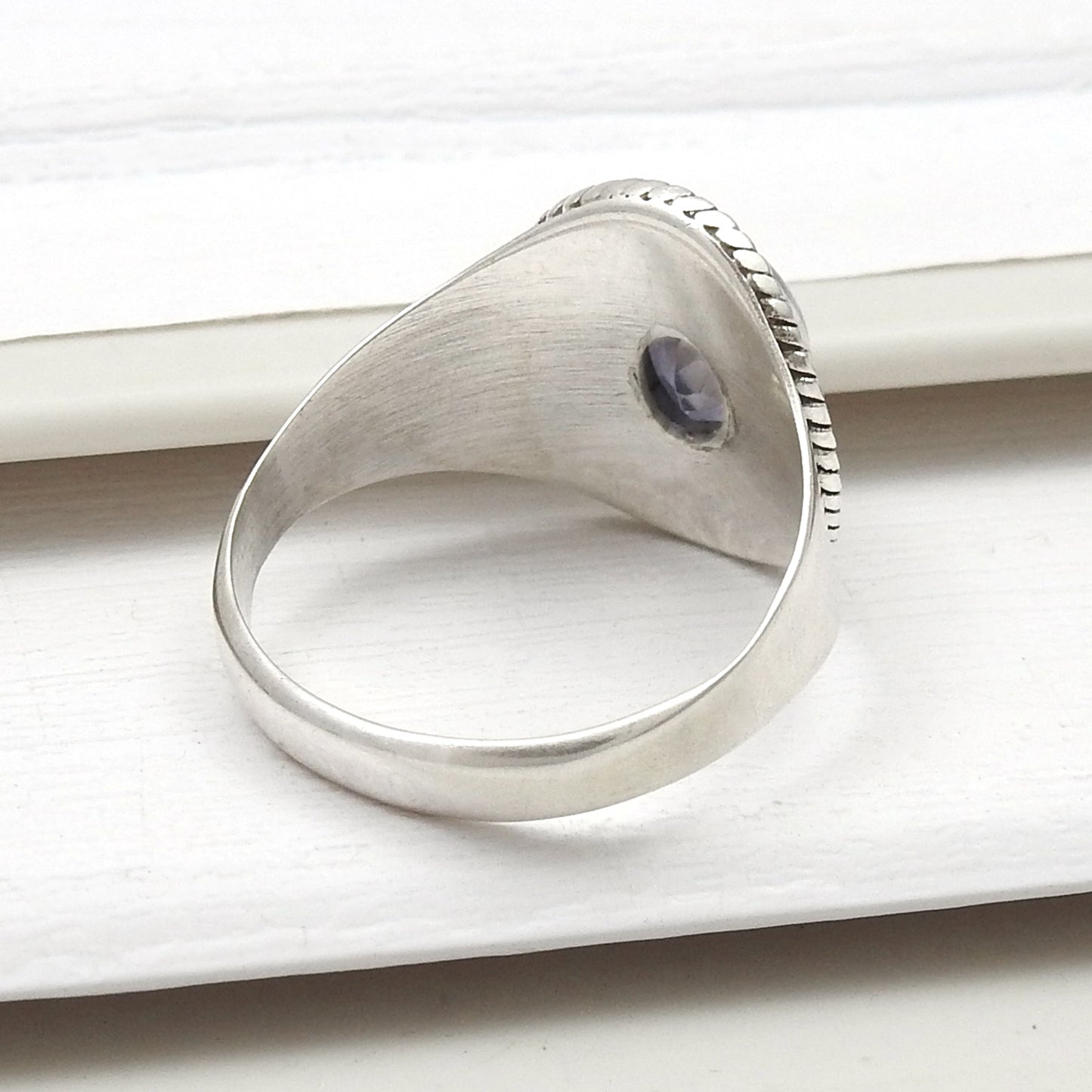 Natural Iolite Artisan Cocktail Ring 925 Solid Silver Jewelry