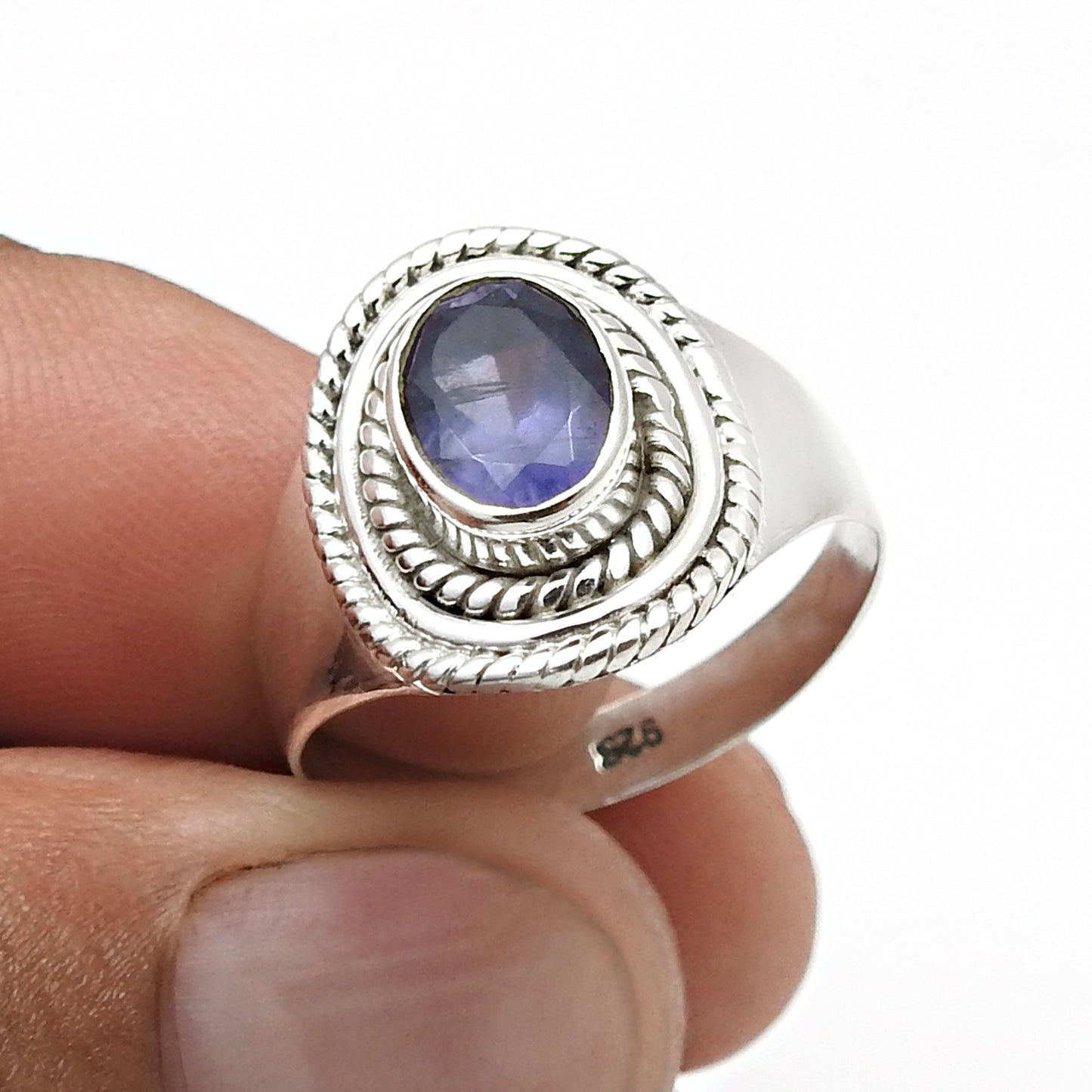 Natural Iolite Artisan Cocktail Ring 925 Solid Silver Jewelry