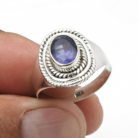Natural Iolite Artisan Cocktail Ring 925 Solid Silver Jewelry