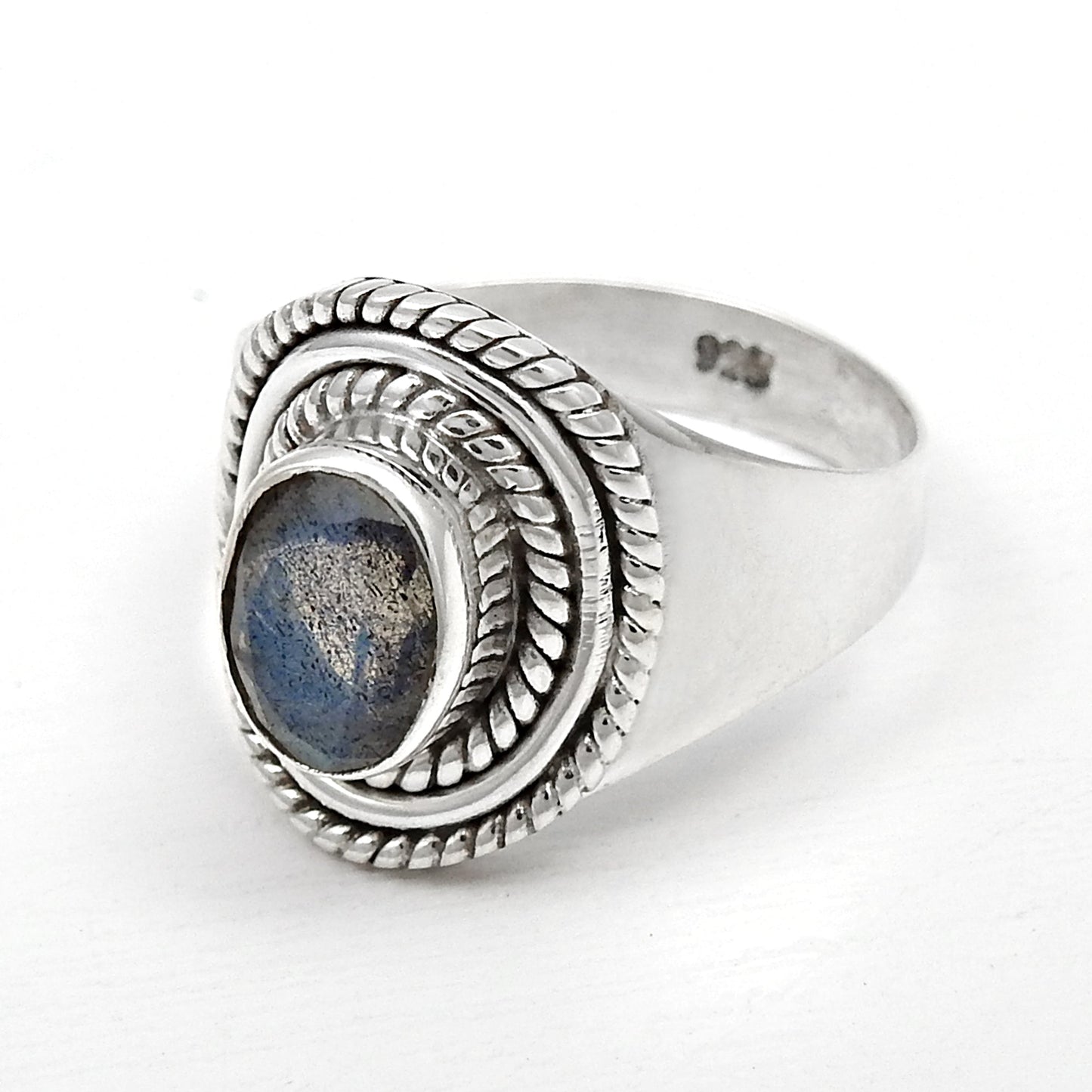 Natural Labradorite 925 Sterling Silver Women Gift Cocktail Ring Jewelry