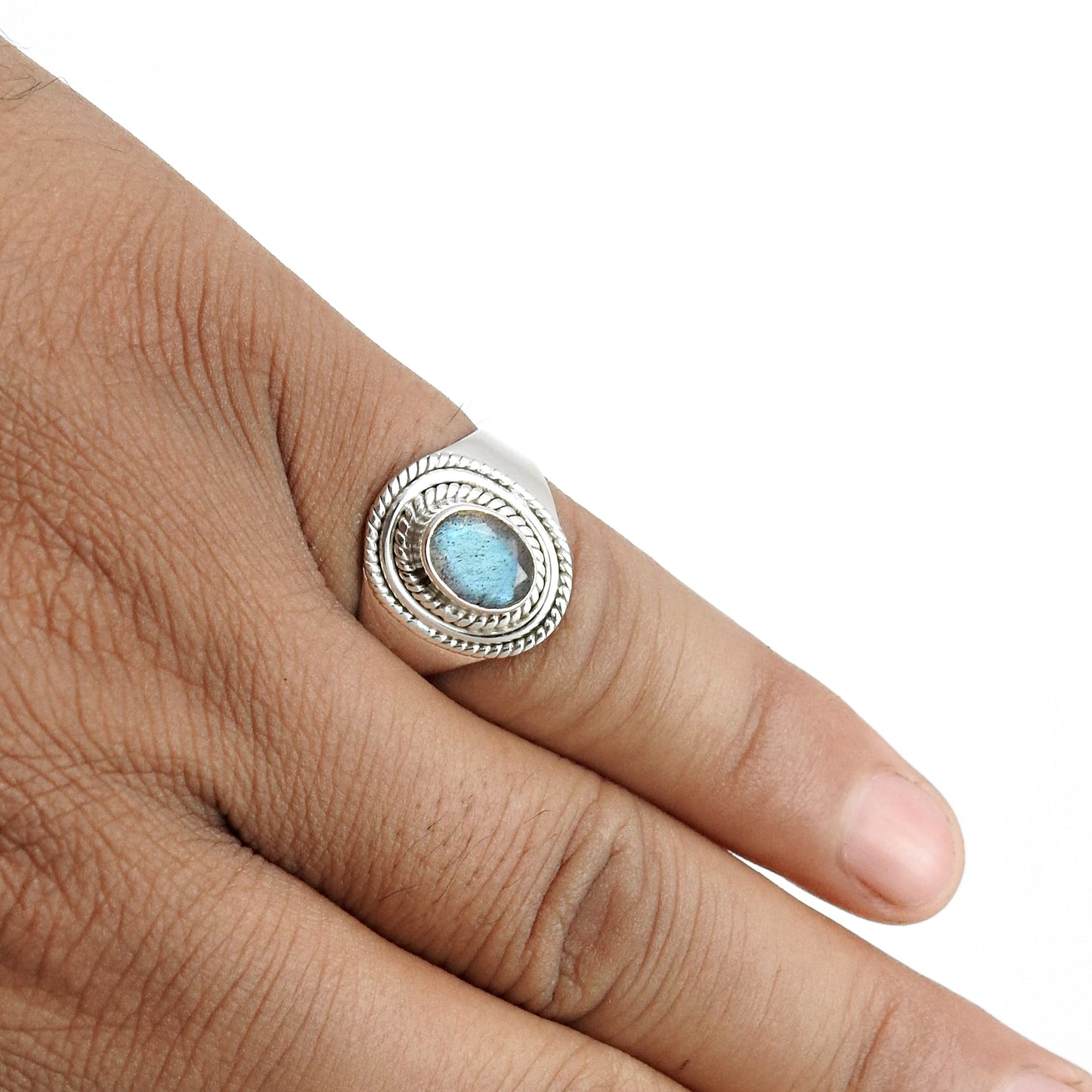 Natural Labradorite 925 Sterling Silver Women Gift Cocktail Ring Jewelry