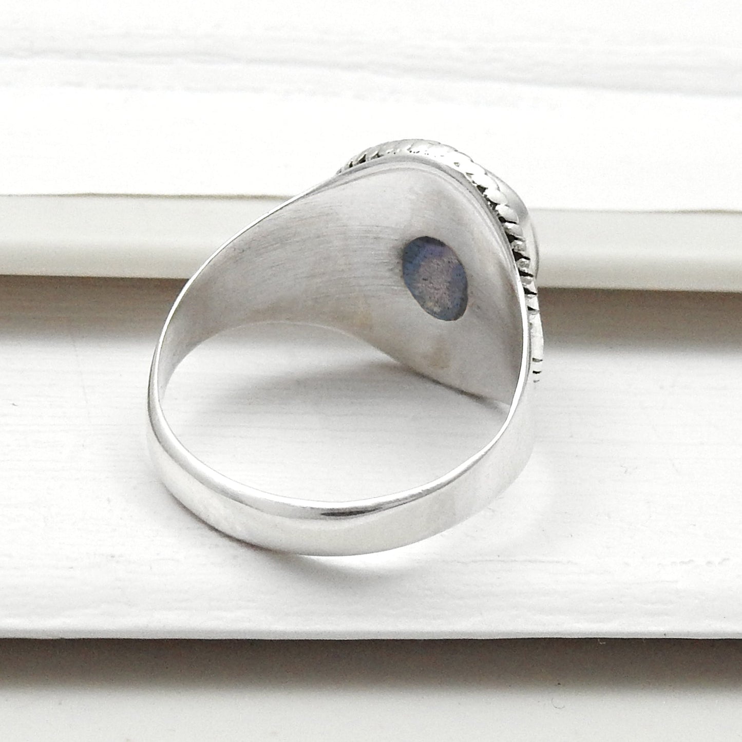 Natural Labradorite 925 Sterling Silver Women Gift Cocktail Ring Jewelry