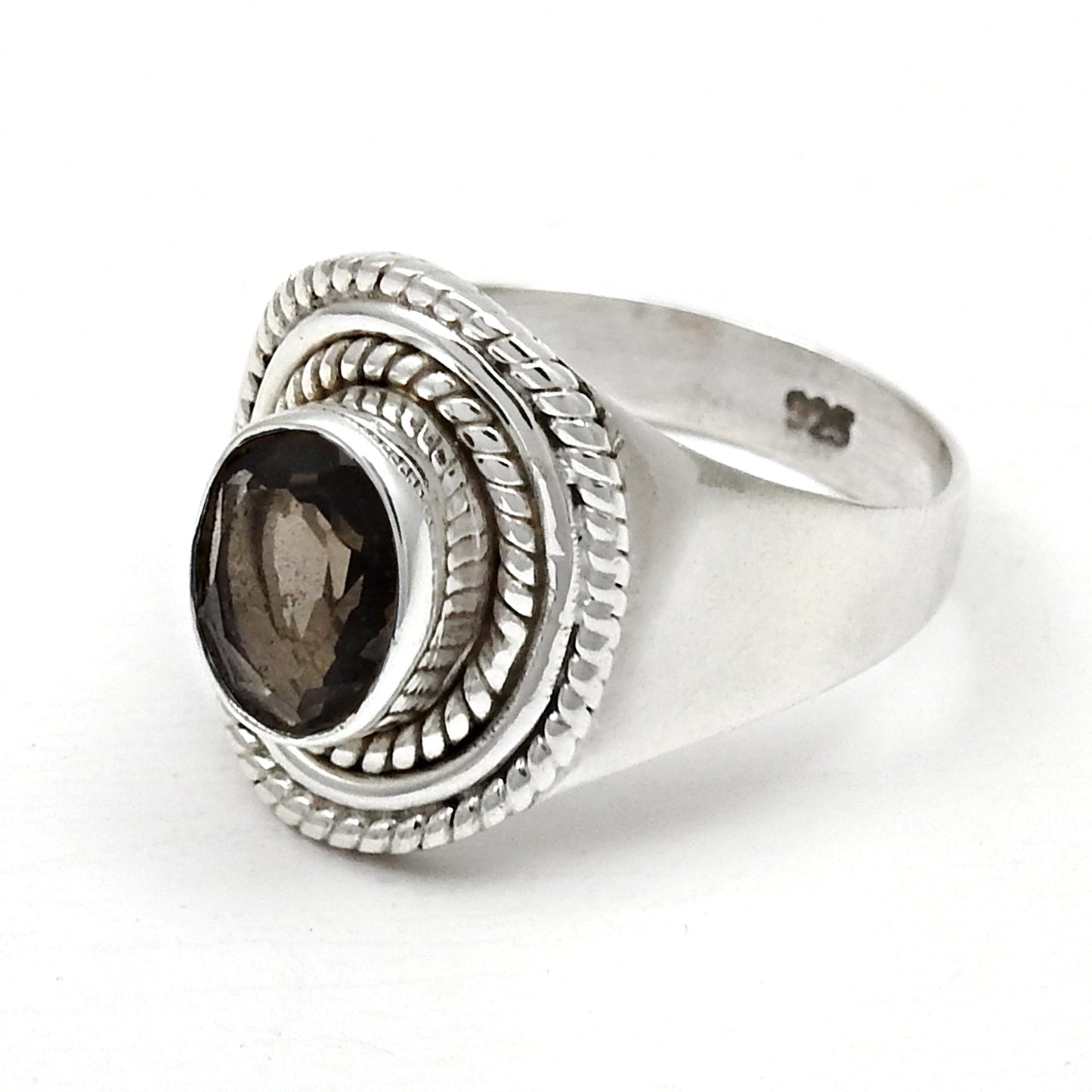 Natural Smoky Quartz 925 Sterling Silver Engagement Ring